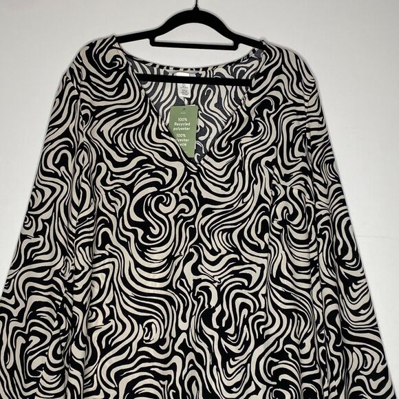 New H&M V-Neck Retro Y2K Zebra Swirl Wide Sleeve Mini Dress Women's Size Large - Picture 4 of 8